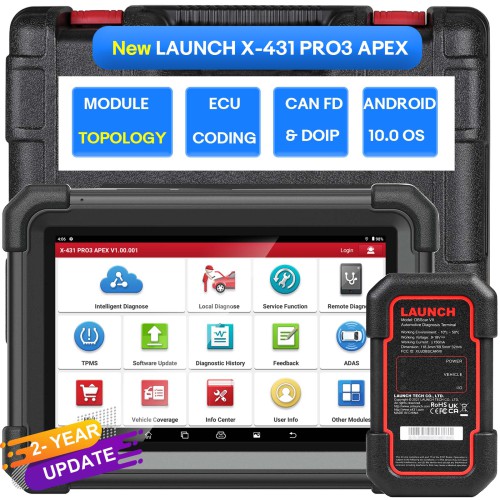 LAUNCH X-431 PRO3 APEX 10.1 inch Professional Diagnostic Scanner Support All Car Systems Diagnosis ,32+ Reset Functions,ECU Coding Global Version